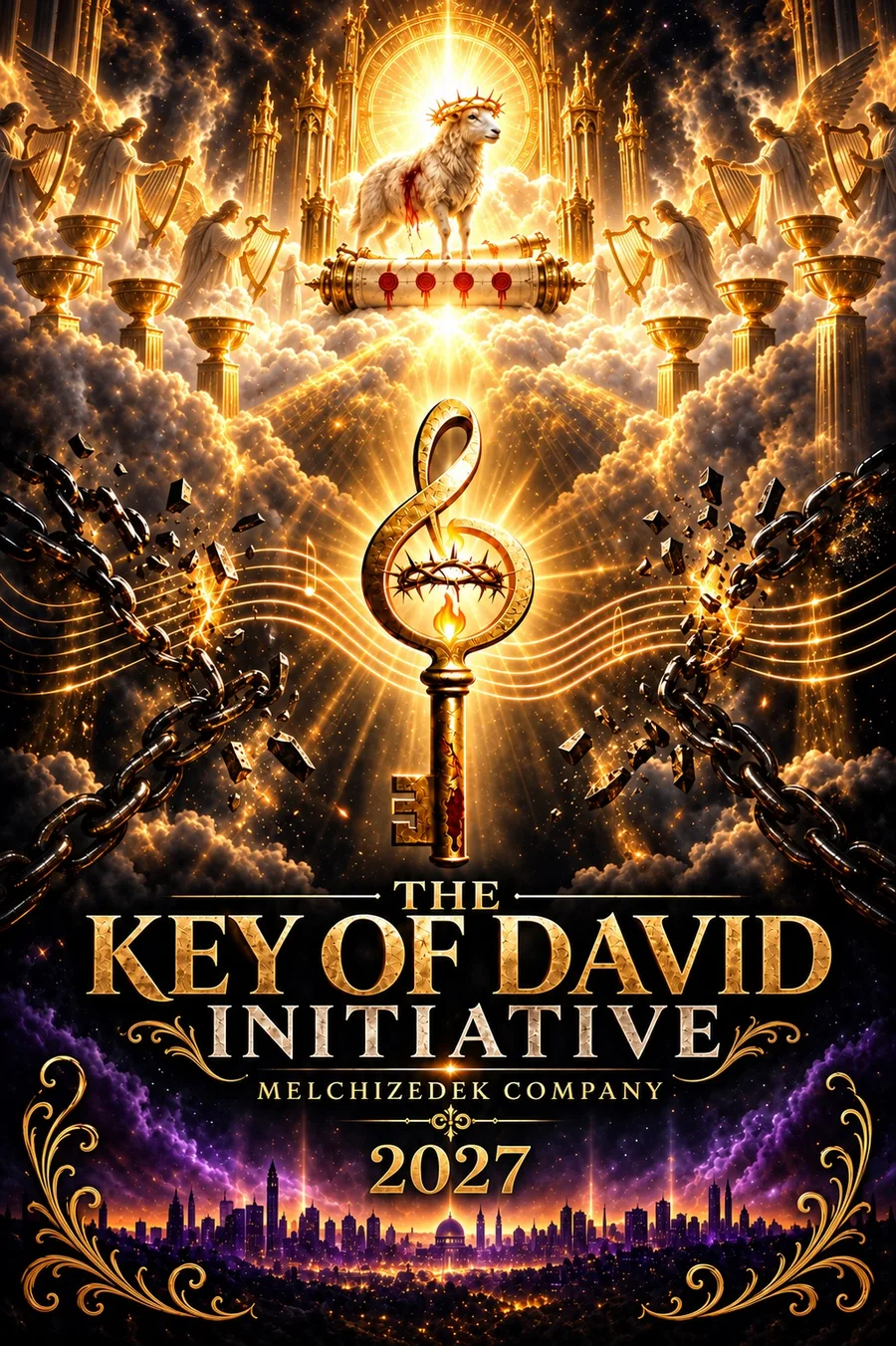The Key of David Initiative, Melchizedek Company, 2027 artwork with a golden key and lion